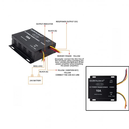 DC 24V to 12V 10A Power Converter