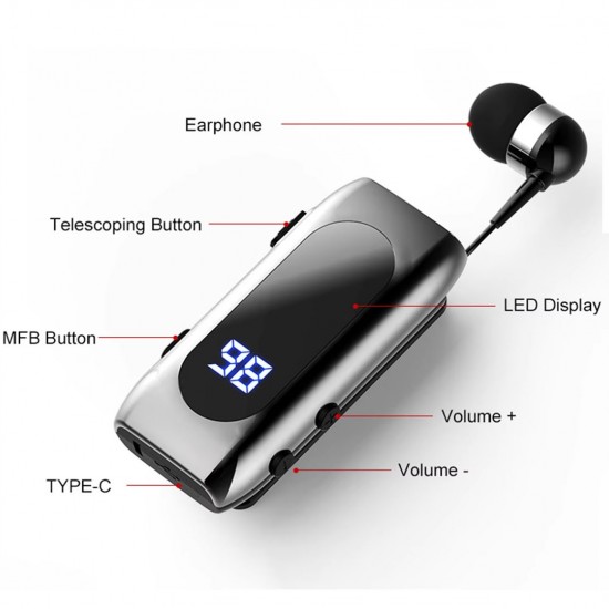 XO BE37 Clip Bluetooth Headset with Digital Display