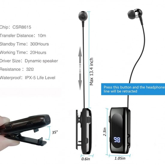 XO BE37 Clip Bluetooth Headset with Digital Display