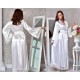 Long satin robe with long sleeves and lace letters - white