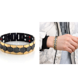 Men's bracelet with magnetic energy, golden color on black