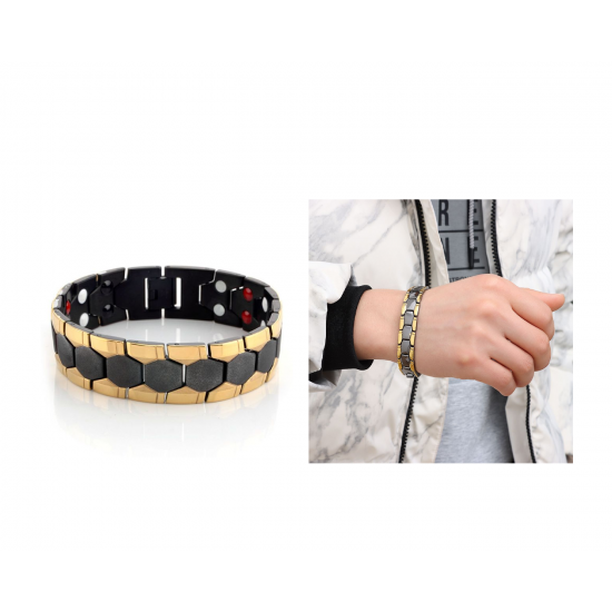 Men's bracelet with magnetic energy, golden color on black Men's bracelet with magnetic energy, golden color on black