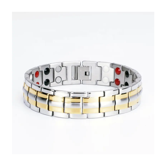 Men's bracelet with magnetic energy, silver and gold