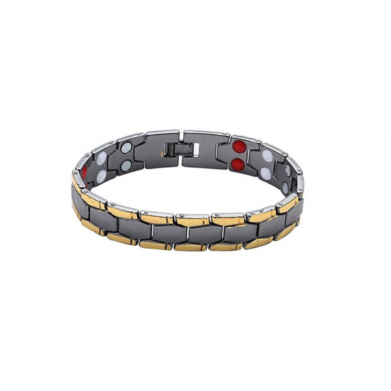 Men's bracelet with magnetic energy, golden color on black Men's bracelet with magnetic energy, golden color on black
