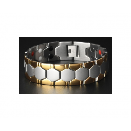 Men's bracelet with magnetic energy, golden color