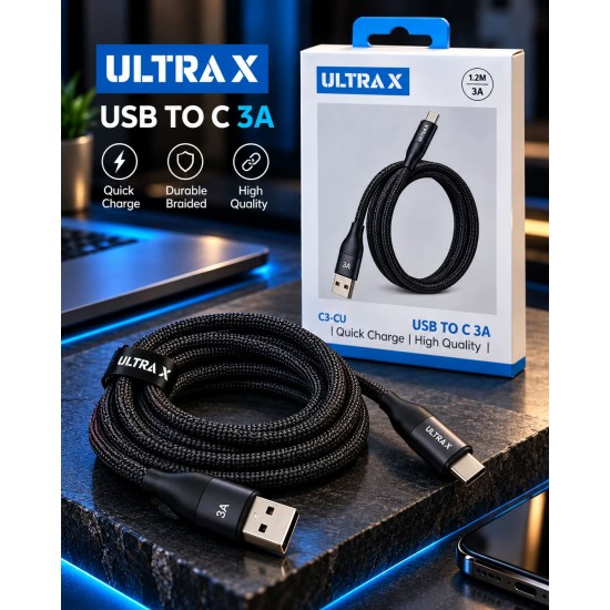 كابل شحن ULTRA X C3-CU - USB-A to USB-C - شحن سريع 3A - طول 1.2 متر