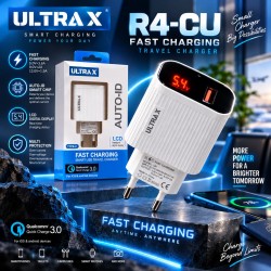 شاحن جداري ULTRA X R4-CU - شاشة رقمية LCD - Quick Charge 3.0 - منفذ USB
