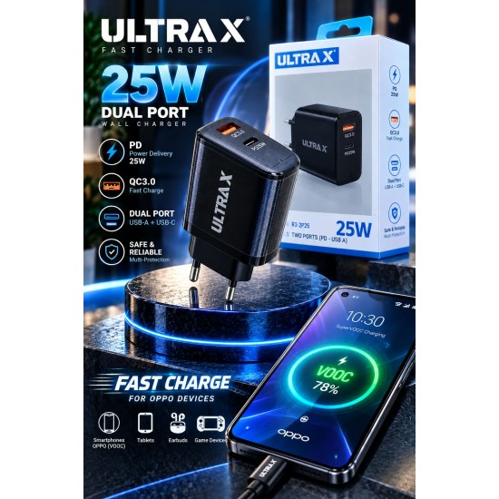 رأس شاحن جداري سريع ULTRA X R3-P45 - 45 وات - منفذ Type-C - تقنية PD