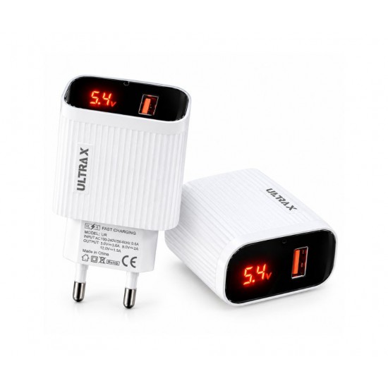 شاحن جداري سريع ULTRA X R4-CU مزود بشاشة رقمية LCD - Quick Charge 3.0 - منفذ USB