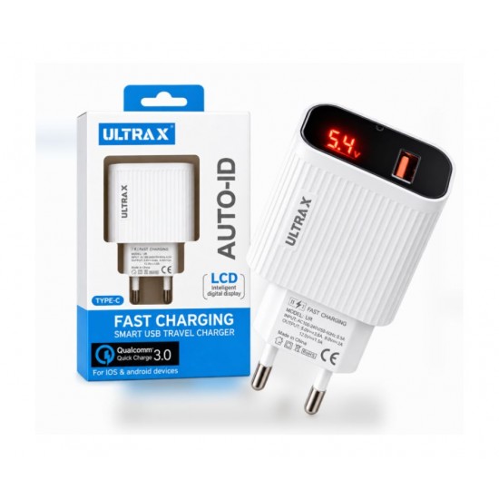 شاحن جداري سريع ULTRA X R4-CU مزود بشاشة رقمية LCD - Quick Charge 3.0 - منفذ USB