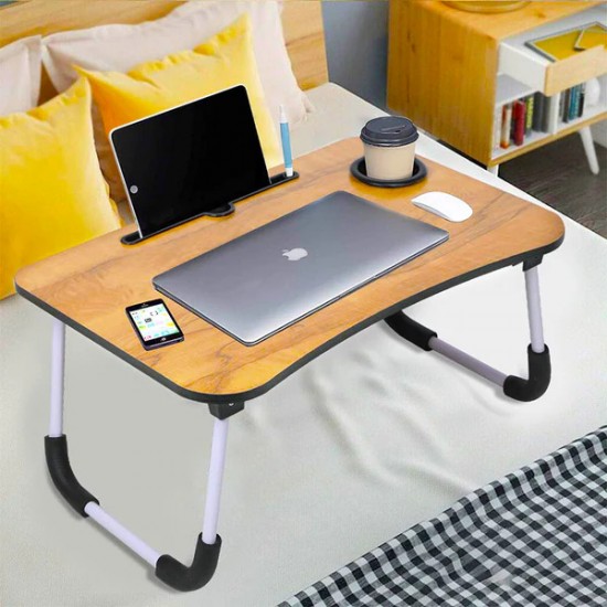 Laptop Table, 60 * 40cm Portable Laptop Table with Foldable Legs, Tablet & Notebook Slot, Multi-Functional Table for Reading and Eating (Cherry & Cream)